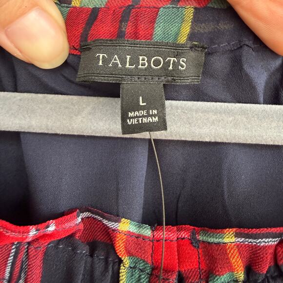 NWT Talbots red tartan plaid sheer off the shoulder blouse - Christmas - size L - Picture 5 of 9